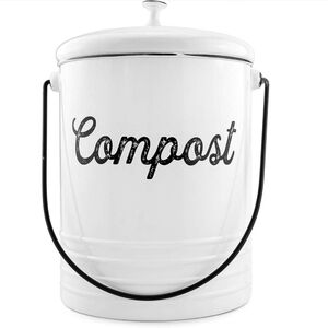 AuldHome Design White Enamelware Compost Bucket - 1.3 Gallon